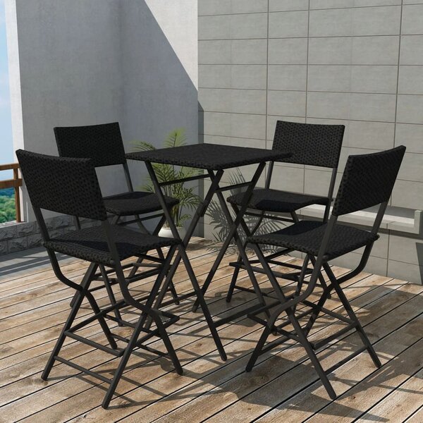 5 Piece Folding Outdoor Dining Set Steel Poly Rattan Black