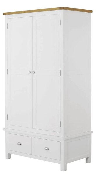 Padstow White Painted Wardrobe with Drawers, Double, Solid Wood | Oak