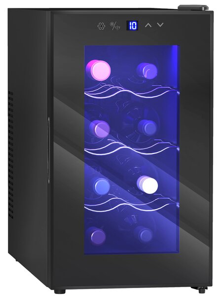 HOMCOM Mini Freestanding Wine Cooler Fridge, 8 Bottle, 21L, 26.5cm Quiet Thermoelectric Under Counter Drinks Beer Wine Fridge
