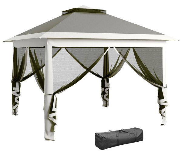 Outsunny Gazebo Pop Up with Sides, Waterproof Canopy Tent with Double Roof and Carry Bag for Patio Garden, Dark Grey Aosom UK