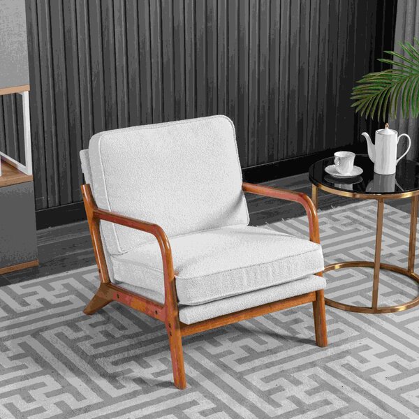 Mid-Century Modern Accent Chair with Solid Wood Frame and Soft Cushion, Comfy Armchair for Living Room, Ergonomic Design, 65x80x76cm, Beige Aosom.UK