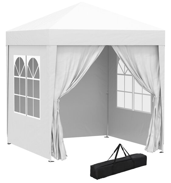 Outsunny 2 x2m Pop Up Gazebo Canopy Party Tent Wedding Awning W/ free Carrying Case White + Removable 2 Walls 2 Windows-White Aosom UK