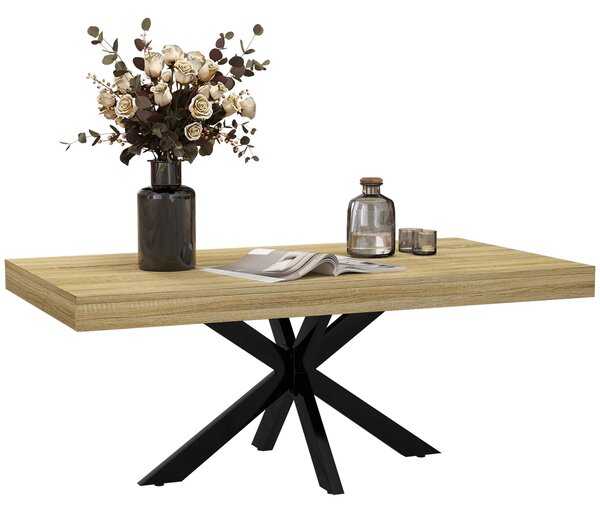 HOMCOM Industrial Coffee Table, Rectangular End Table with Crossed Steel Frame for Living Room, 110 x 60 x 45cm, Natural Wood Finish
