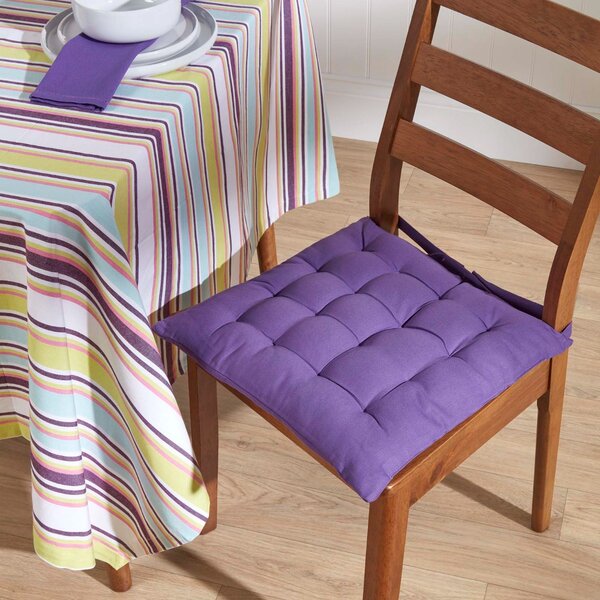 Purple Plain Seat Pad with Button Straps 100% Cotton 40 x 40 cm