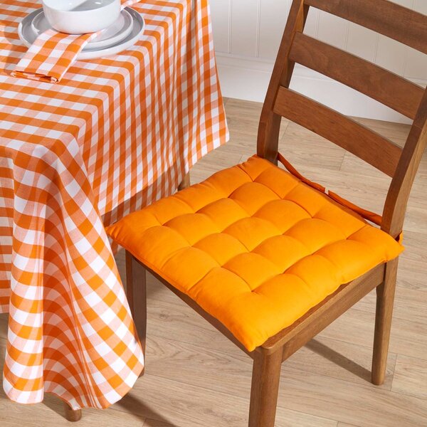 Orange Plain Seat Pad with Straps 100% Cotton 40 x 40 cm, Set of 6