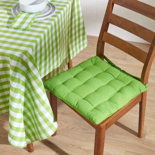 Lime Green Plain Seat Pad with Straps 100% Cotton 40 x 40 cm, Set of 4