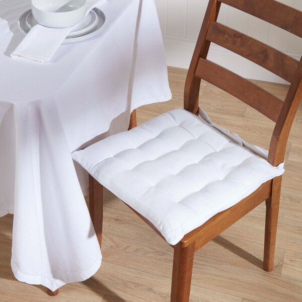 White Plain Seat Pad with Button Straps 100% Cotton 40 x 40 cm