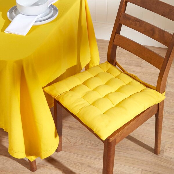 Yellow Plain Seat Pad with Button Straps 100% Cotton 40 x 40 cm