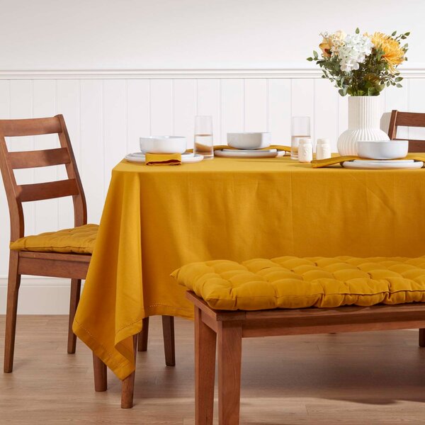 Homescapes Mustard Yellow Kitchen Dining Garden Bench Seat Pad Cushion, 2 Seater