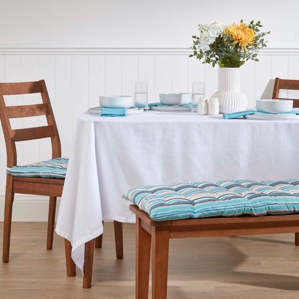 Homescapes Blue Stripe Bench Seat Pad Cushion 2 Seater