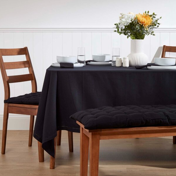 Black Cotton Kitchen Dining Garden Bench Seat Pad Cushion, 2 Seater