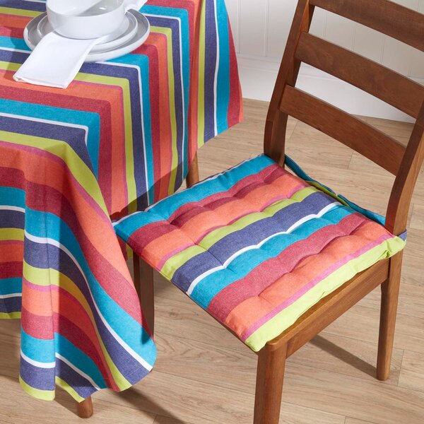 Homescapes Multi Stripe Seat Pad Chair Cushion with Straps 40 x 40cm