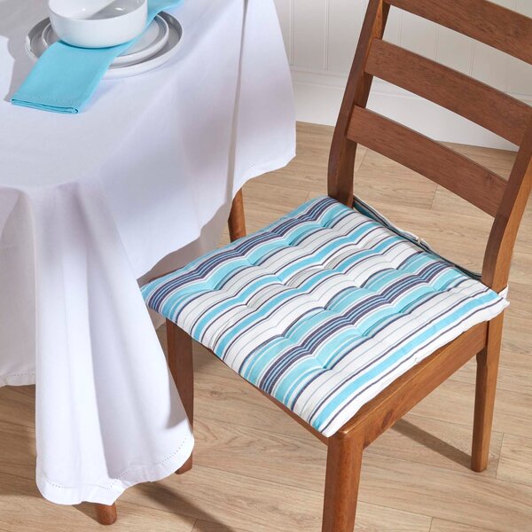 Homescapes Blue Stripe Seat Pad Chair Cushion 40 x 40cm Set of 4