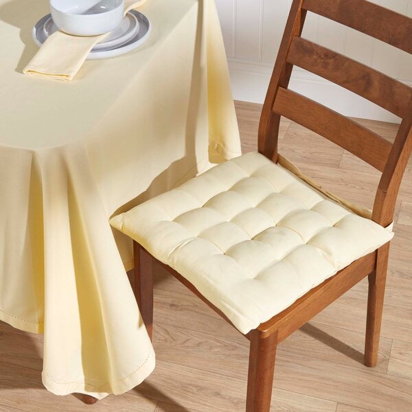 Cream Plain Seat Pad with Straps 100% Cotton 40 x 40 cm, Set of 6