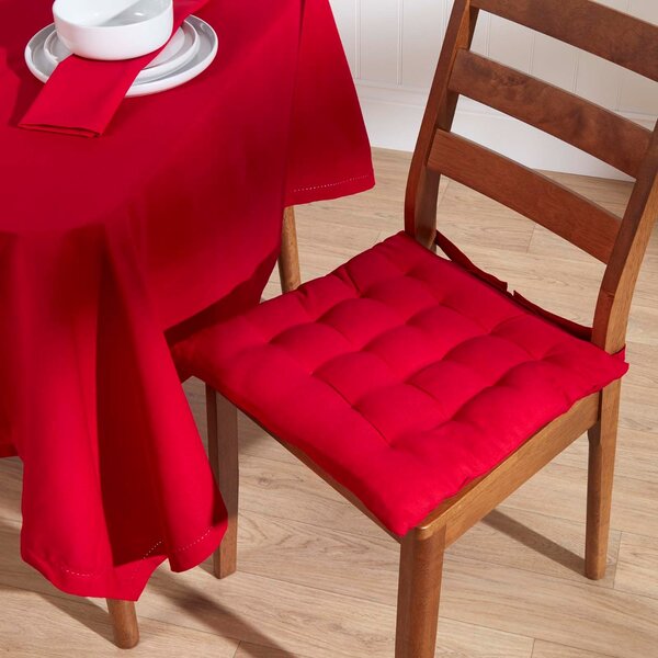 Red Plain Seat Pad with Button Straps 100% Cotton 40 x 40 cm