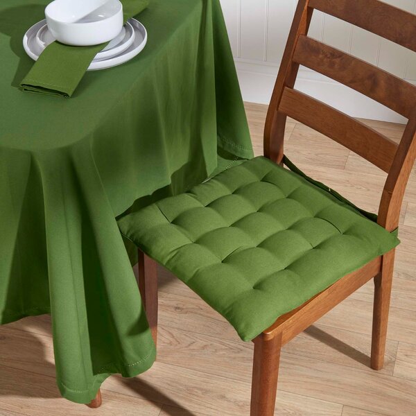 Homescapes Dark Olive Plain Seat Pad with Button Straps, 40 x 40cm, Set of 6