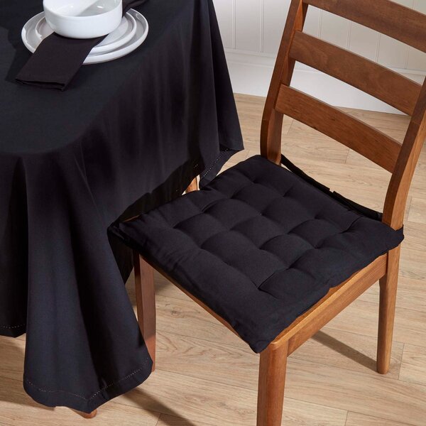 Black Plain Seat Pad with Button Straps 100% Cotton 40 x 40 cm