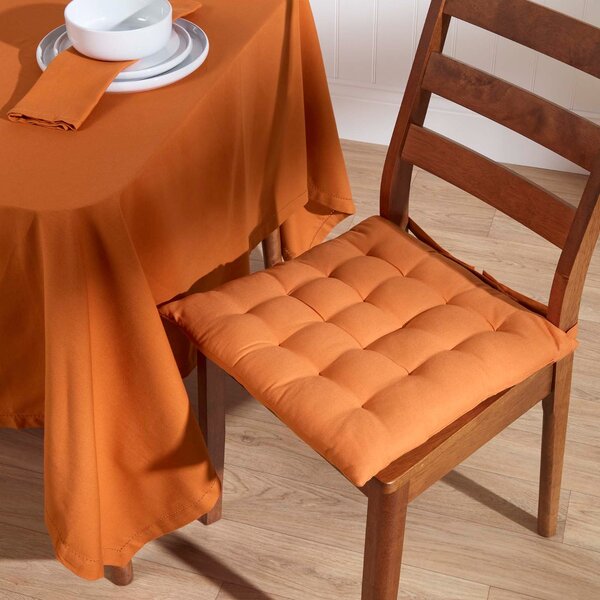 Burnt Orange Plain Seat Pad with Button Straps, 40 x 40cm, Set of 4