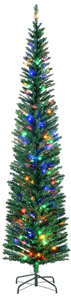 HOMCOM 7.5' Artificial Prelit Christmas Trees Holiday Décor with Colourful LED Lights, Pencil Shape, Steel Base