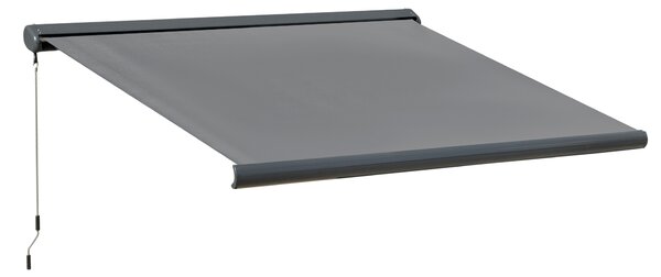 Outsunny Cassette Electric Motorised Manual Awning Door Window Patio Canopy Retractable Sun Shade w/ R/C, 350x300cm Grey