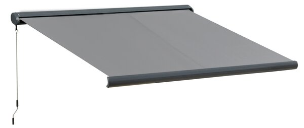 Outsunny Retractable Manual Awning Cassette Electric Motorised Door Window Patio Canopy Sun Shade w/ R/C & LED, 350 x 300cm, Grey Aosom UK