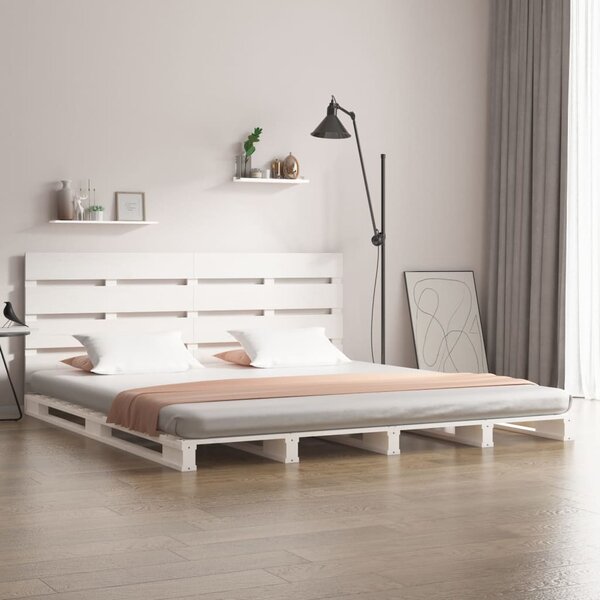 Bed Frame White 200x200 cm Solid Wood Pine