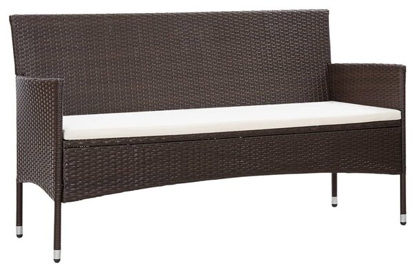 3-Seater Garden Sofa with Cushions Brown Poly Rattan