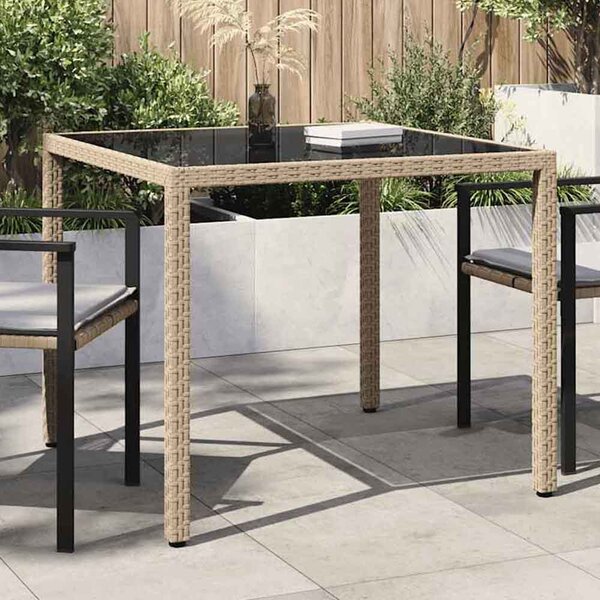 Bexter Black Glass Top Garden Dining Table Square In Beige
