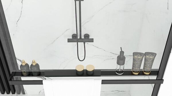Towel rail shelf EVO BLACK for shower walls