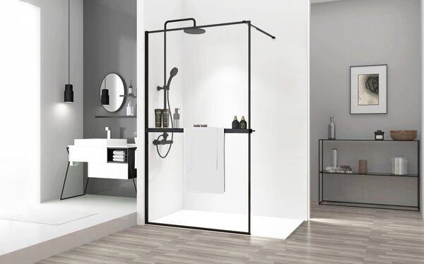 Towel rail shelf EVO BLACK for shower walls