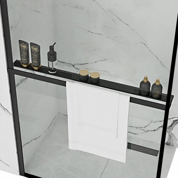Towel rail shelf EVO BLACK for shower walls