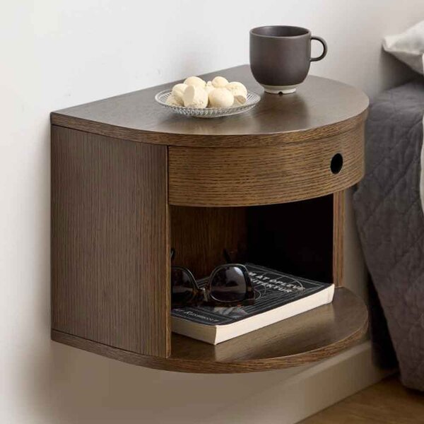 Pottstown Wooden Wall Hung Bedside Cabinet - Smoked Oak