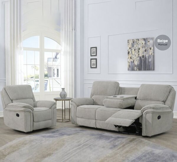 Wauchula Fabric Recliner 3+1+1 Seater Sofa Set - Beige