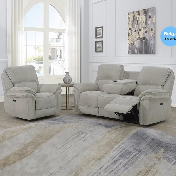 Wauchula Fabric Electric Recliner 3+1+1 Seater Sofa Set - Beige
