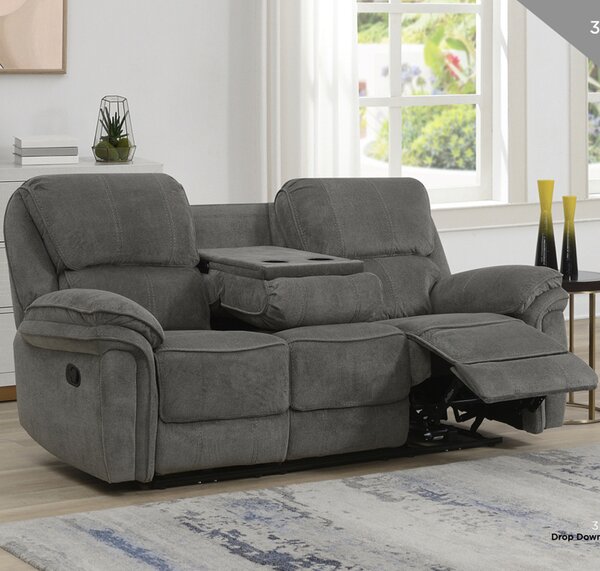 Wauchula Fabric Recliner 3 Seater Sofa - Stone