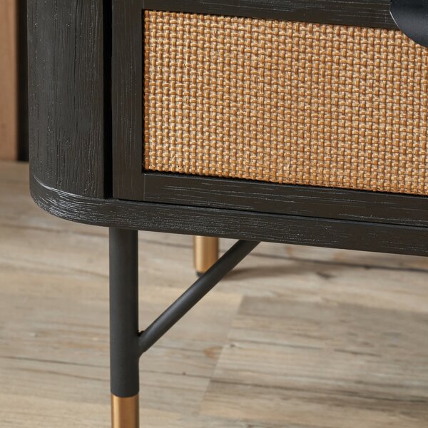 Fiji Bedside Table, Acacia Wood and Rattan