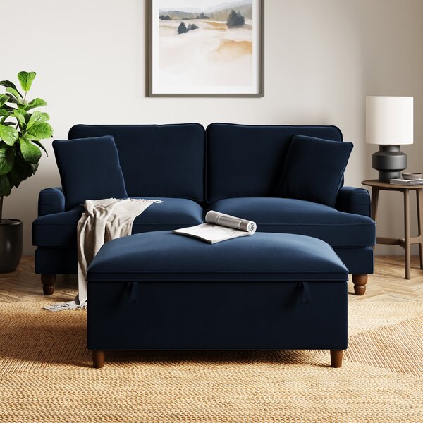 Beatrice Single Sofa Bed Footstool, Velvet Luxe Navy