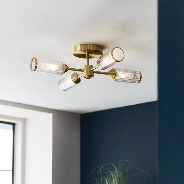 Vogue Bailey Ribbed 4 Light Semi Flush Ceiling Light Gold