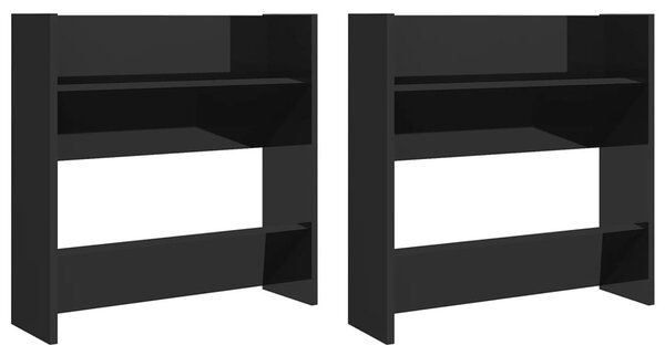 Wall Shoe Cabinets 2 pcs High Gloss Black 60x18x60 cm Engineered Wood