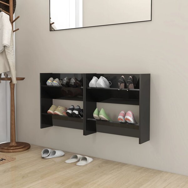 Wall Shoe Cabinets 2 pcs High Gloss Black 60x18x60 cm Engineered Wood
