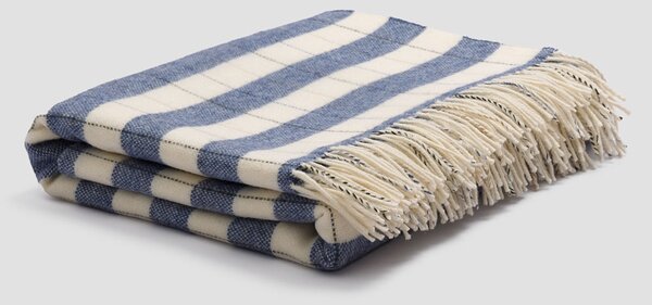 Piglet Warm Blue Checked Stripe Wool Blanket Size 140 x 185cm