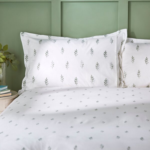 Harper Stem Floral 144 Thread Count Sage Cotton Oxford Pillowcase