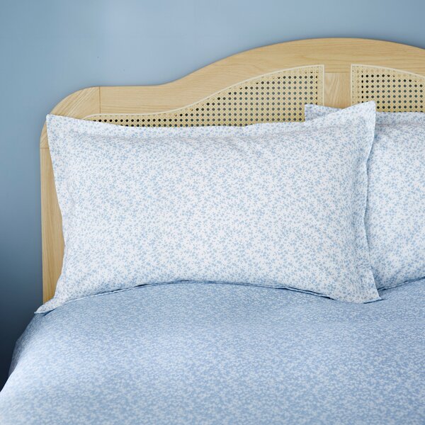 Annie Floral 144 Thread Count Ashley Blue Cotton Oxford Pillowcase