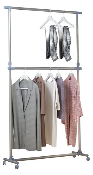 HOMCOM Heavy Duty Clothes Hanger Garment Rail Hanging Display Stand Rack w/ Wheels Adjustable