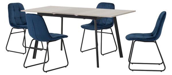 Avery Rectangular Extendable Dining Table with 4 Lukas Chairs Navy Blue
