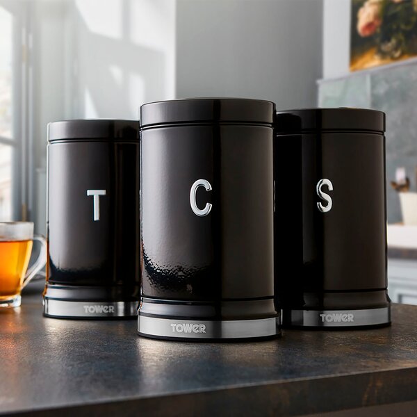 Tower Set of 3 Belle Canisters Black