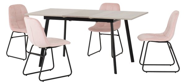 Avery Concrete Effect Extendable Dining Table with 4 Lukas Pink Dining Chairs Baby Pink