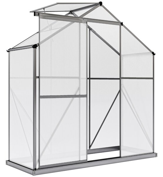 Outsunny Polycarbonate Greenhouse, 6 x 2.5ft Walk-In with Rain Gutter, Sliding Door, Window, Foundation, Dark Grey