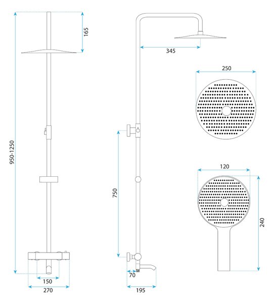 Thermostatic shower system Rea Lungo Diamond Copper