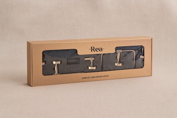 Bathroom Accessories Set GRID Brush Gold 4 Pieces